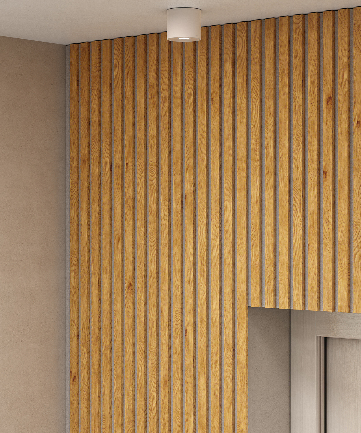 МДФ стеновая панель акустическая Cosca Decor Сканди Дуб Медный серый войлок 2750×600×19 фото в интерьере